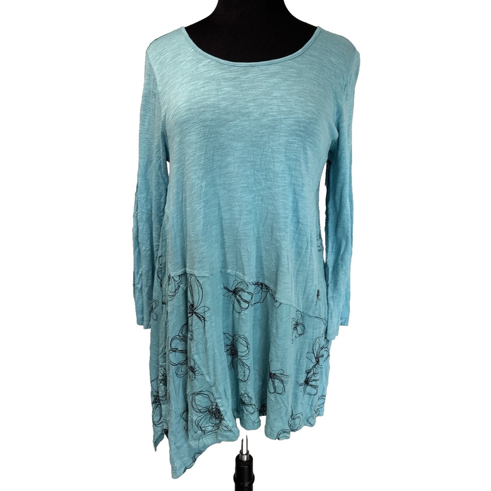 NEW Liv by Habitat Calypso Posy Tunic Women SZ S Aqua Floral‎ Asymmetrical